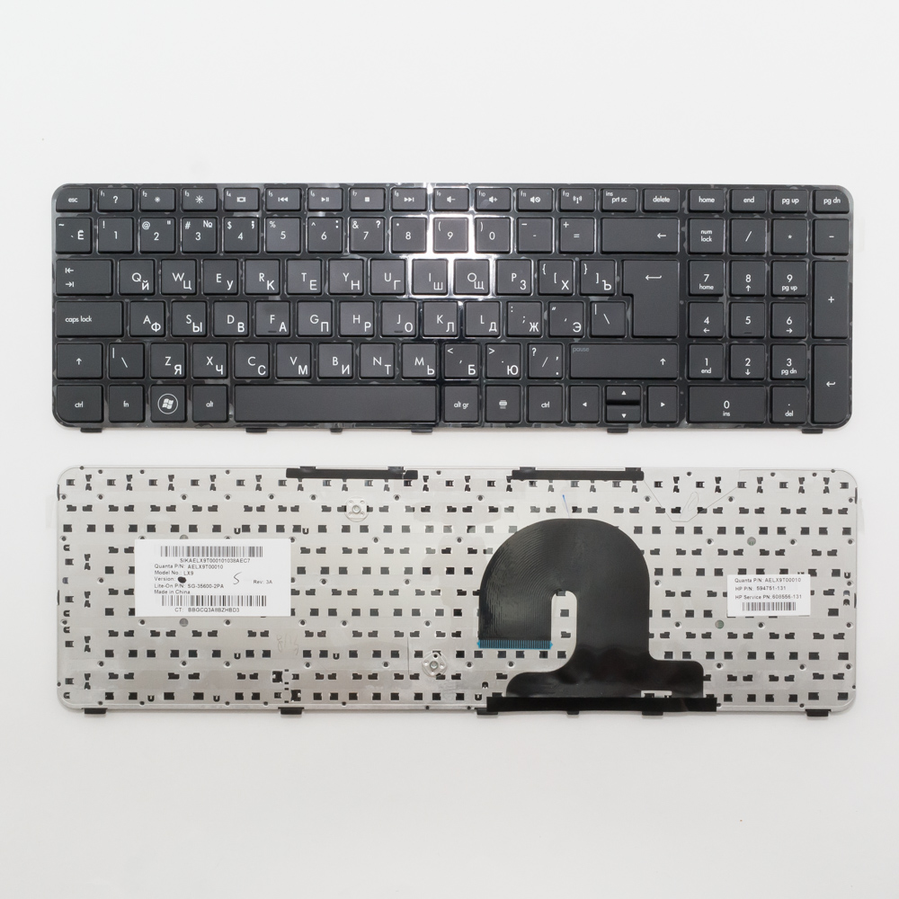 Клавиатура для ноутбука HP dv7-4000 черная без рамки, плоский Enter