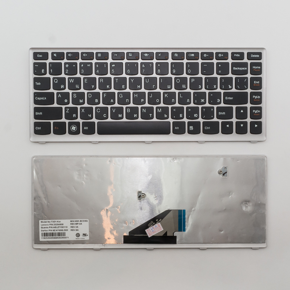 Клавиатура для ноутбука Lenovo IdeaPad U310 черная с серебристой рамкой