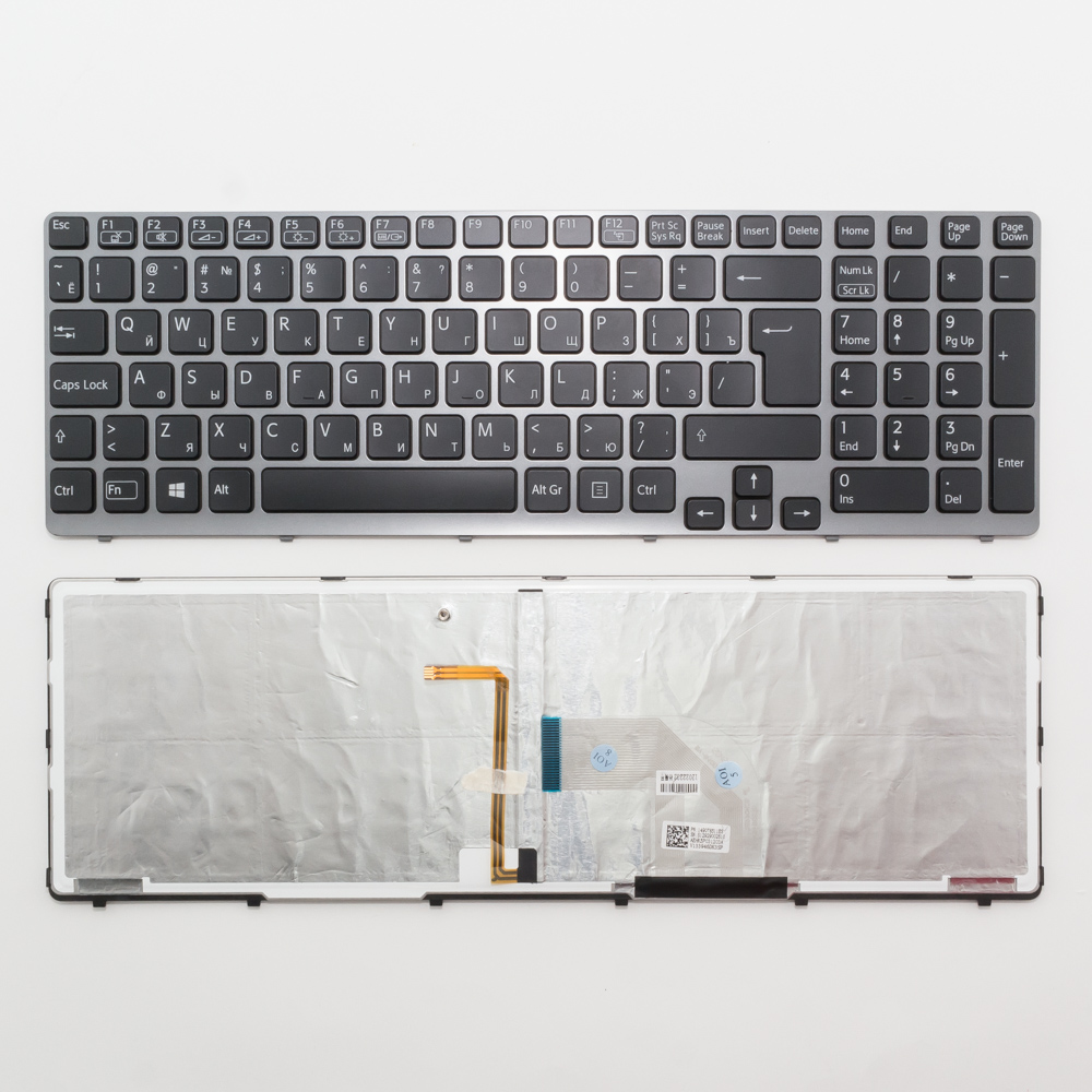 Клавиатура для ноутбука Sony Vaio SVE15 черная с рамкой, с подсветкой