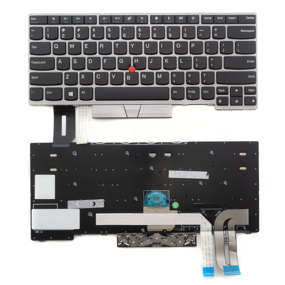 Клавиатура для ноутбука Lenovo ThinkPad T480 черная с серой рамкой (английская)